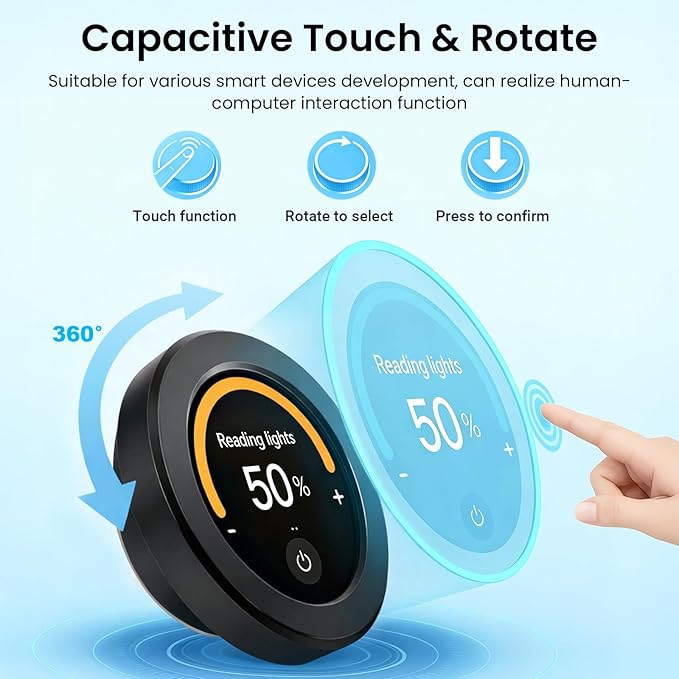 ELECROW ESP32 Rotary Display 480x480-2.1 Inch HMI IPS Round Knob Touch Display Development Board 2.4G WiFi and BLE Capacitive Touch Screen Compatible with Arduino IDE and The LVGL Library Black