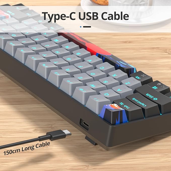 surmen 60% Wired Mechanical Gaming Keyboard 61 Keys Backlit Ultra-Compact Mini Office Keyboard with Red Switch for PC/Mac Gamer Typist (61 Dolch)