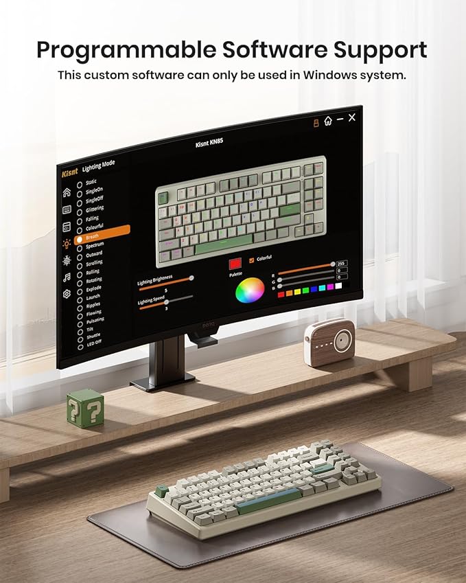 KN85 Wireless Mechanical Gaming Keyboard 75% Layout with RGB Backlit Custom Hot Swappable Creamy Sound Bluetooth/2.4GHz/USB-C Compatible with Windows/Mac/PC (Industrial GrayLinear Switch)
