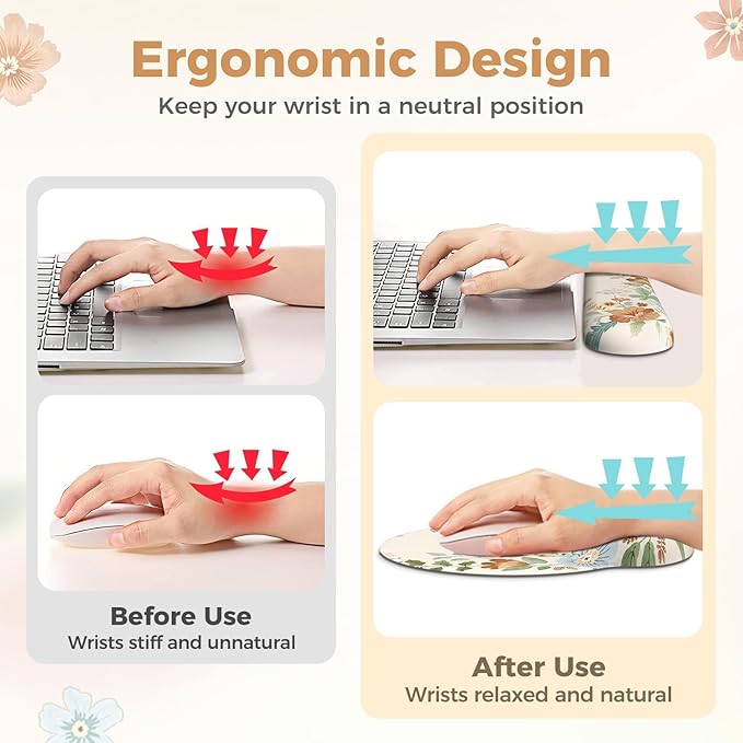 Scalloped Office Desk Cover Mat+Keyboard Wrist Rest+Mouse Wrist Rest+Coaster SetScalloped Desktop mat for Teacher Desk CoverPastel Home Office Essentials