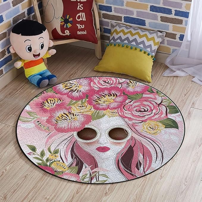 Sugar Skull Decor Round Area Rug Washable Indoor Throw Rugs for Living Room Bedroom Halloween Skull SkeletonMulticolor Diameter 43.3 in