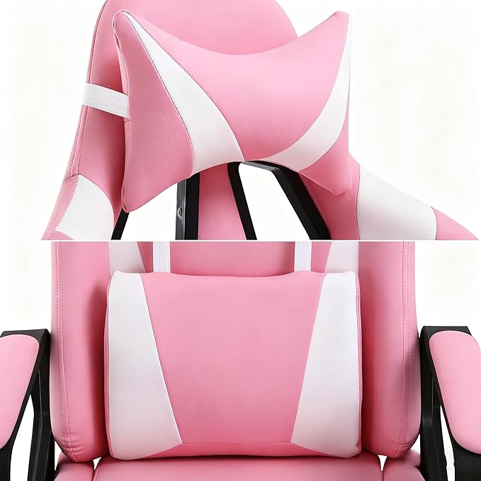 Ergonomic High Back Gaming Chair &amp Office Chair PU Leather &amp Adjustable &amp Easy Assembly &amp BIFMA Certified for Home/Office (Gray) (Pink)