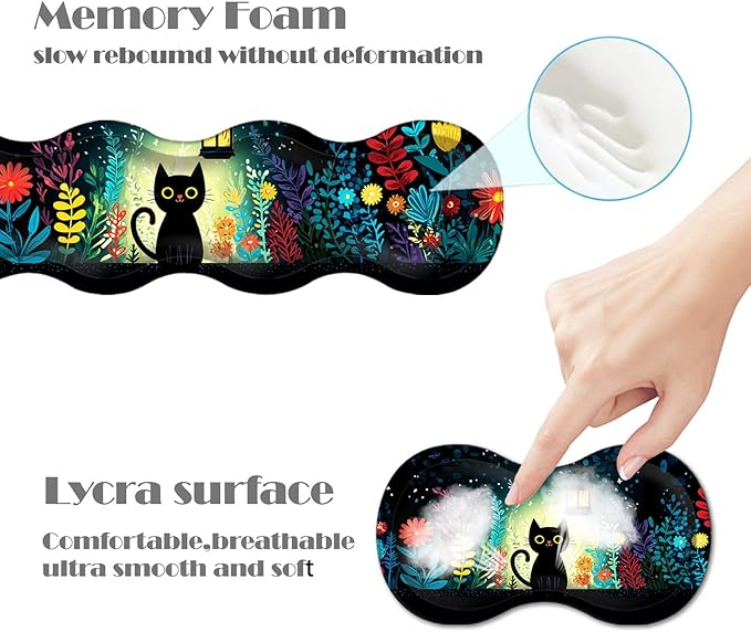 Ergonomic Keyboard Wrist Rest &amp Mouse Pad Wrist Rest SetXL Gaming Desk Mat 31.5x 11.8Non-Slip BaseMemory FoamEasy Typing Pain Relief for Office &amp HomeBlack Cat