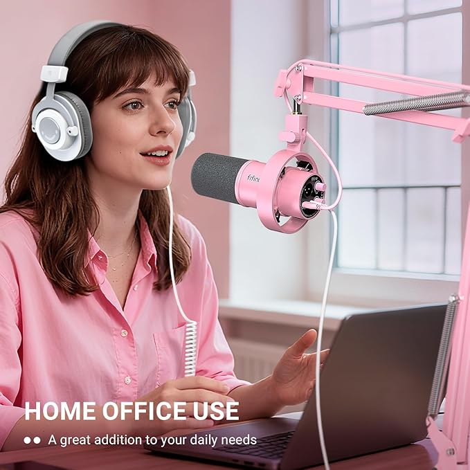 FIFINE XLR/USB Microphone Set with Boom Arm Recording Dynamic Microphone with Gain Knob Headphone Jack Adjustable Metal Mic Arm Stand for Podcast-K688P+CS1P
