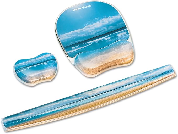 Fellowes Ergonomic Photo Gel Keyboard Wrist Rest with MICROBAN - Sandy Beach Multicolor (9179401) Ergonomic