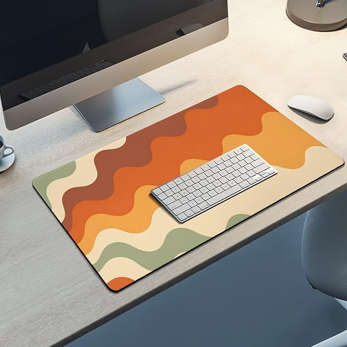 Brown Beige White Wave Mouse Pad Large Desk Mat Extended Keyboard Mouse Pad with Non-Slip Base and Stitched Edge Mouse Mat Desk Pad 30x16 Mouse Pads for Desk Home Office Gaming
