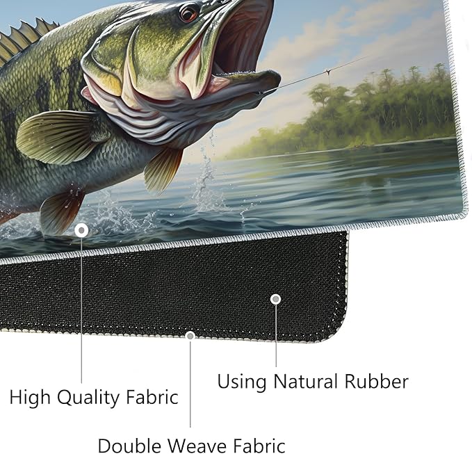 Mouse Pad Set Large Gaming Mouse Pad (31.5X 11.8 inches)+ Wrist Rest Pad + Coaster Ergonomic Wrist pad Home Office Desk Accessories Decor Supplies Large Mouth Bass Fish
