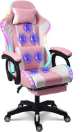 Massaging Gaming Chair with Footrest and Lumbar Support Gaming Chair with RGB Lights and Speakers Ergonomic Office Chair Adjustable Linkage Armrests. Gaming Chair for Adults.Pink