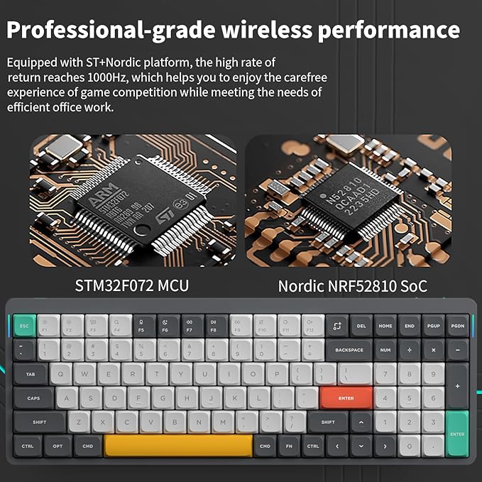 nuphy Air96 V2 Wireless Mechanical Keyboard100 Keys RGB Backlit KeyboardSupports Bluetooth 5.12.4G and Wired Connectionfor PC/Laptop/Windows/Mac -Grey Gateron Brown Switch