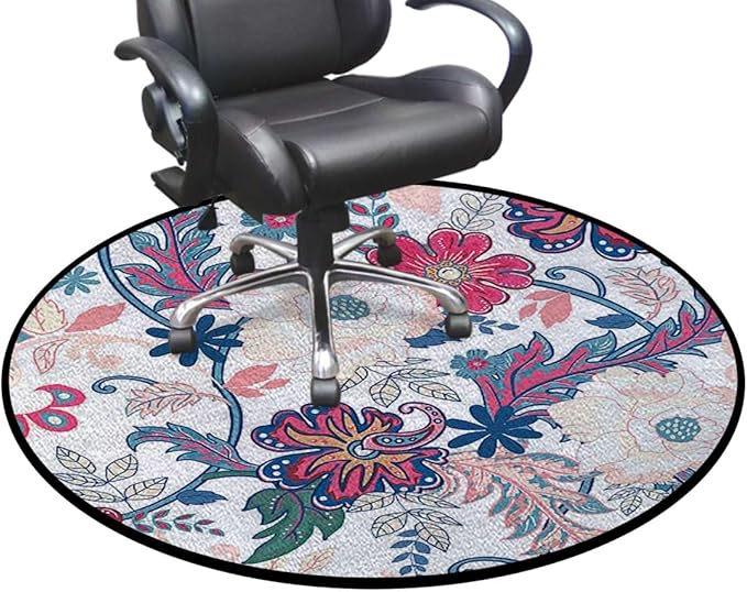 Multicolor Round Floor Mats for Office Chair Under Computer Desk Floor Protector for Rolling Chairs Non Slip Anti Scratches Vintage Style Ornamental Flower Motifs Diameter 47.2 in