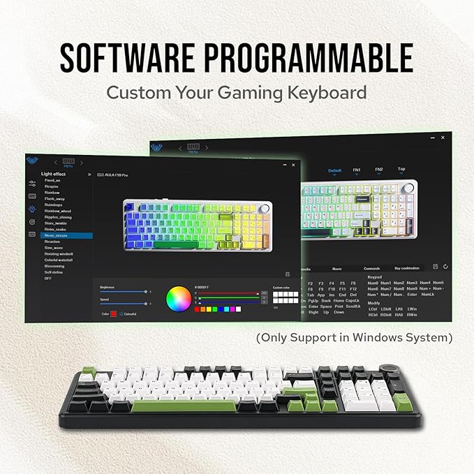 MechLands Aula F99 PRO 96% Mechanical Gaming Keyboard BT5.0/USB-C/2.4GHz Wireless Hot Swappable Gasket Custom Keyboard with 8000mAH Battery Rotary Knob RGB Backlit for Win/Mac (Black Green)