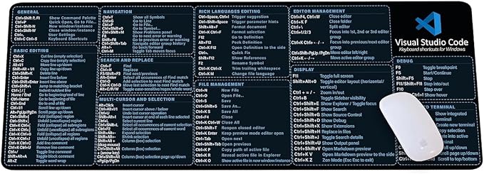 Visual Studio Code Shortcuts Mouse mat for Designer Quick Reference Guide Cheats Sheet Mouse Pad Office Supplies Keyboard Tips Gifts for Beginner Photographers Gifts Mouse pad KMH