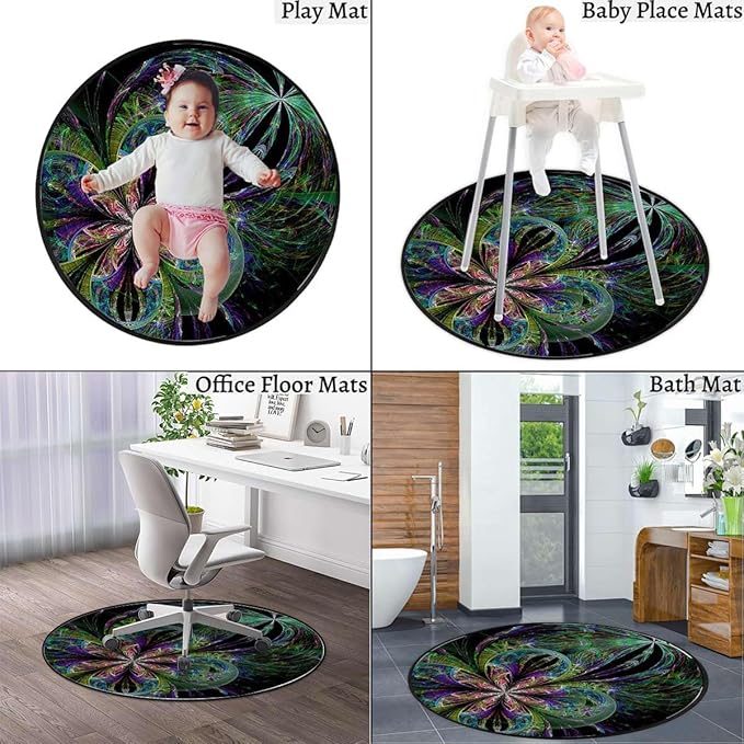 Multicolor Round Rug Soft Distressed Kitchen Round Area Rug Non Slip Non-Shedding Laundry Room Mat Low Pile Entry Floor Carpet Petals Arranged in Vortex Abstract Swirling Diameter 39.4 in