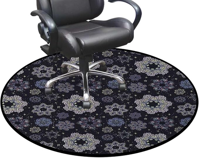 Multicolor Round Area Rugs Non-Slip Absorbent Round Rug Soft Comfortable Throw Rugs for Living Room Bedroom Nursery Decor Oriental Design Flower Ornaments Curvy Diameter 51 in