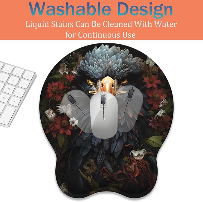 Ergonomic Keyboard Wrist Support Pad and Wrist Support Mouse Pad Anti-Slip with Gel Memory Mouse Pad Set Suitable for Office Use/Home Use - Dark Skull Flower Eagle