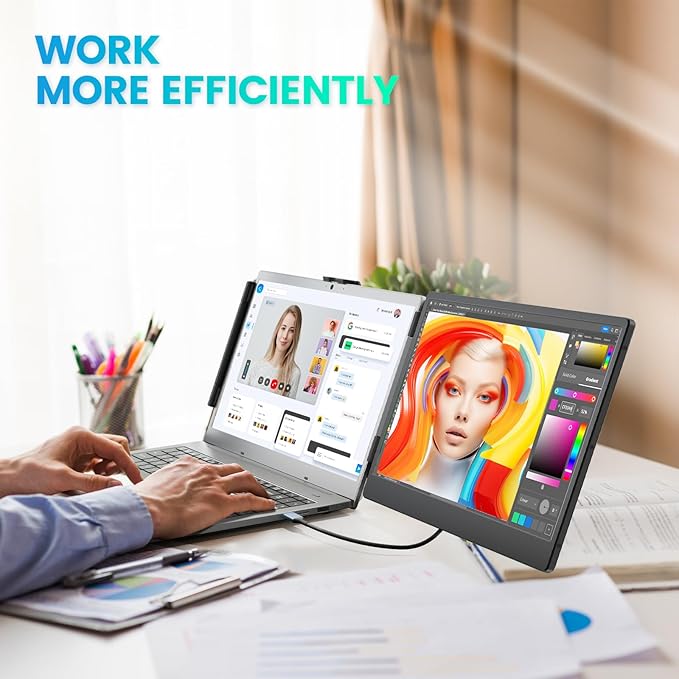 Cenerius 14 Laptop Screen Extender FHD 1080P IPS Portable Monitor for Laptop Dual Screen Monitor Extender Compatible with 13-17 Laptops HDMI/USB-A/USB-C Plug-Play for Windows Mac Android
