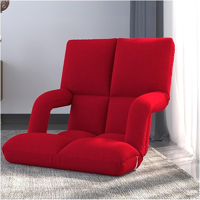 Floor Chair Back Support Folding Sofa Adjustable Positions Padded Lazy Sofa Breathable Floor Gaming Chair for Reading Meditating(Red)