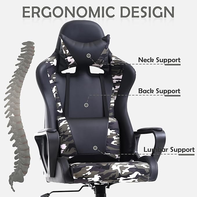 Gaming Chair High Back PU Leather Gaming Chairs Computer Chair with Armrest Headrest and Lumbar Support for Kids Teen Adults Men Women Height Adjustable Gamer Chair Computer Chairs for Adults