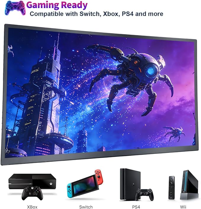 Large 18.5 Inch Portable Monitor 120Hz IPS FHD 1080P USB-C HDMI Display with Kikstand and Sleeve Case &amp VESA Mount 125% sRGB Ultra-Slim Second Screen for Laptop/PC/PS5/Switch – Built-in Speaker