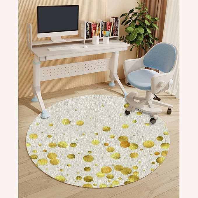 Yellow White PU Leather Office Gaming Rolling Floor Mat Colorful Trippy Geometric Circles Computer Gaming Rolling Chair Mat for Home Office Hardwood Floor Abstract Diameter 39.4 in