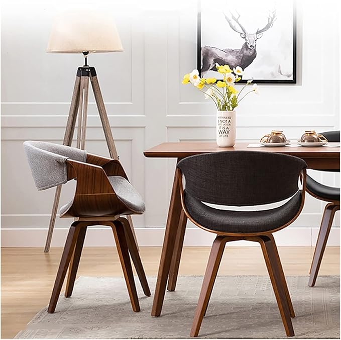 Adjustable Office Computer Chair with Armrest Dining Chair Kitchen Furniture Chairs Home Solid Wood Leather Balcony Writing(Cloth Log Grey)