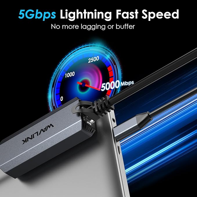 WAVLINK 5Gbps USB C to Ethernet Adapter USB Type-C to RJ45 Gigabit LAN Ethernet Network Adapter for Windows Mac OS iPad OS and More