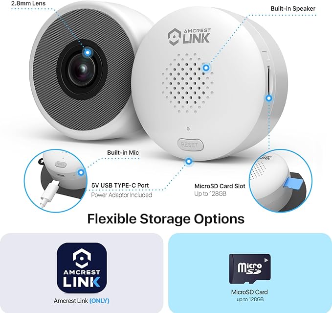 Amcrest Link 3MP 2K Window Camera 2.4GHz&amp5GHz WiFi Indoor Camera AI Human &amp Motion Detection Wide Angle 100° FOV Night Vision 2-Way Audio Wired Power Supports MicroSD Upto 128GB