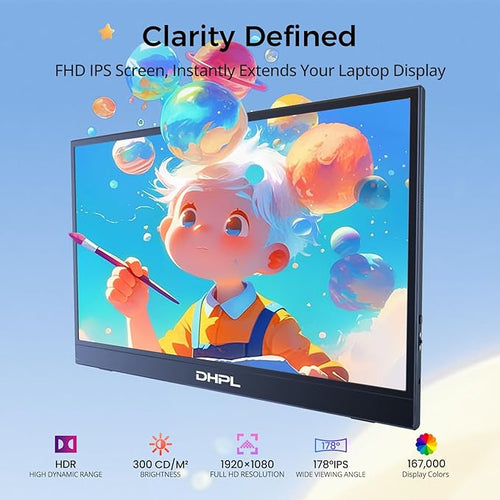 15.6 Portable Monitor FHD IPS – Ultra-Slim Travel Display with USB-C HDMI Built-in Speakers &amp Smart Cover Second Screen for Laptop/PC/Mac/Phone/Gaming Consoles