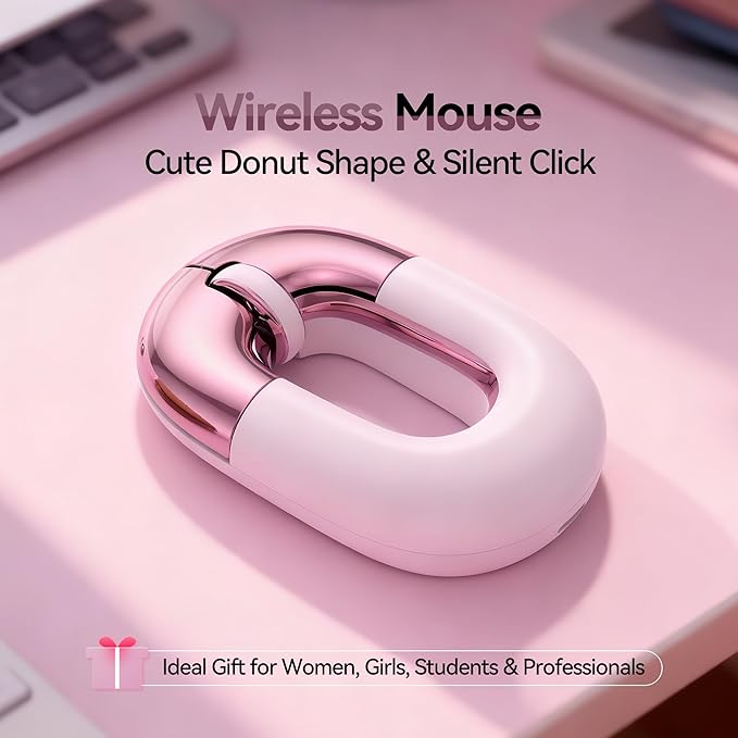 Travel Mouse Dual Mode Wireless Charging MouseMacaron Color Scheme Sweet Donut Bluetooth Computer MiceSilent and Lightweight1200 DPI Optical TrackingCompatible with PCMacLaptop（Carmine pink）