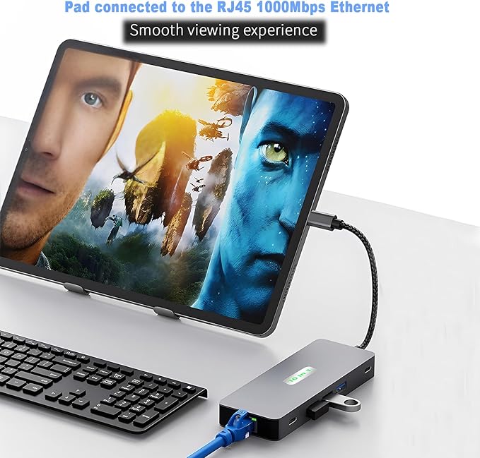 USB C to Dual Monitor DockingStation USB C to Dual HDMI(4K@60Hz) Multiport Adapter Thunderbolt 3 Hub (10 in 1 2HDMI 4K60Hz+ RJ45)