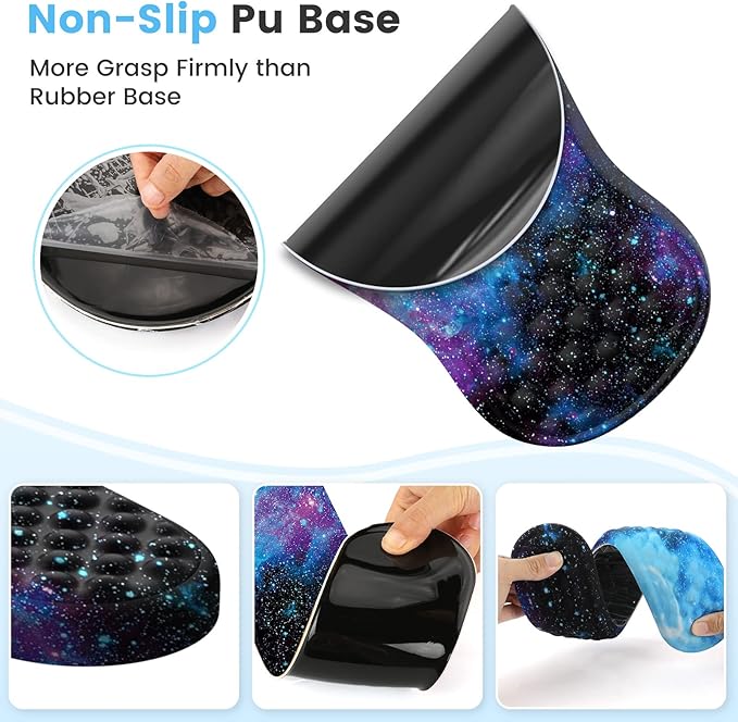 HAOCOO Ergonomic Mouse Pad with Wrist Rest Keyboard Wrist Rest Pad 3 PCS Computer Mouse Pad Sets for Desk Memory Foam Mousepad with Wrist Support for Office Gaming Laptop Galaxy Purple