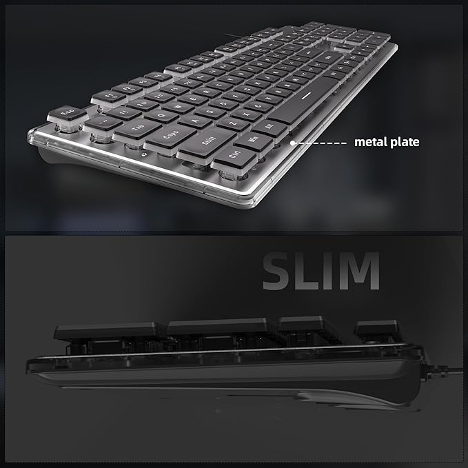Camiysn Gaming Creamy Keyboard and Mouse Black 104 Keys RGB and 6 Speed RGB Mouse Combo Pudding Keycaps Silent Computer Keyboard for Computer/PC/Laptop/Mac/Windows/Office