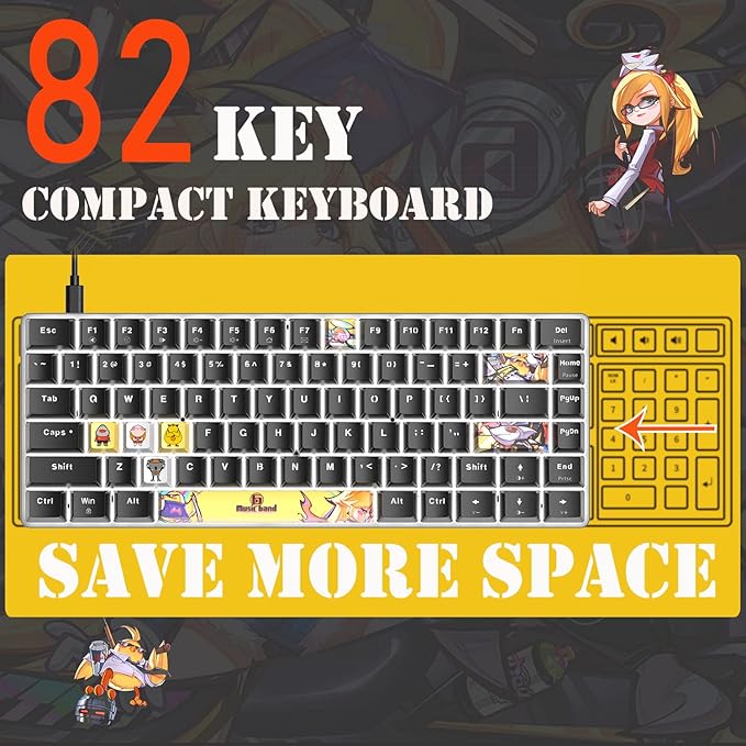 LexonElec Portable 80% Mechanical Gaming KeyboardHot-Swappable Compact 82 KeysWhite BacklitPBT KeycapsErgonomic Wired Office Keyboard for Windows Laptop PC Mac(Red SwitchBlack)