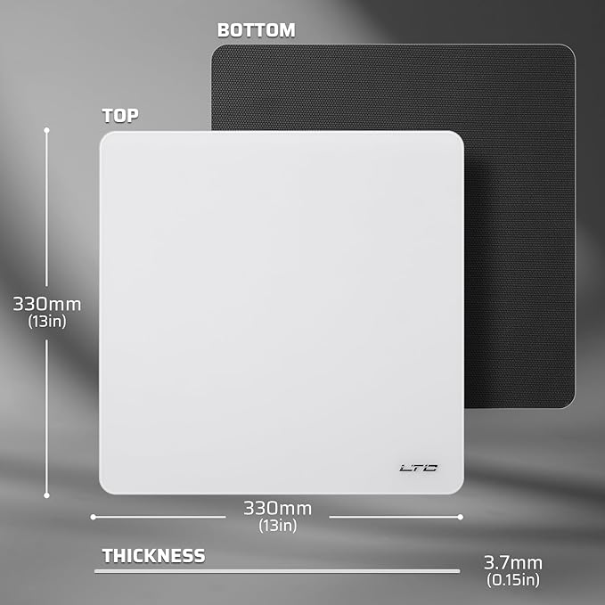 LTC Tempered Glass Gaming Mousepad Ultra-Smooth Micro-Etched Surface Mouse Pad for Top Control and Speed Anti-Slip Full Rubber Base Professional Large Mouse Mat for FPS Gamers 13X13in