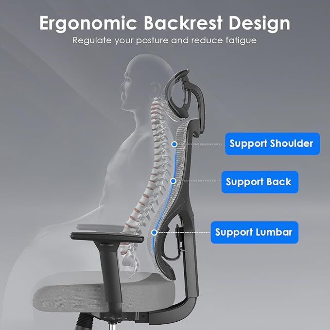 Ergonomic Office Chair with 3D Armrests &amp Adjustable High Back - Reclining Computer Desk Chair with Lumbar Support and Headrest for Gaming and Home Office 350 lbs Capacity (Grey Model C)