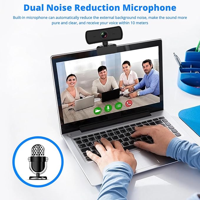 Yunseity Webcam with Microphone 1440P HD USB Computer Web Camera with 360° Rotation Auto Light Correction 2 Mics Streaming Webcam Plug &amp Play for Online Conferencing for Win for OS X