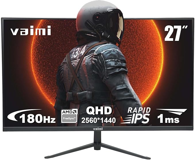 27 Inch QHD 2560 x 1440 Gaming Monitor 180Hz 1ms Fast IPS Computer Screen DP 1.4 x2 HDMI 2.0 x2 VESA Mount 130% sRGB HDR Eye Care Metal Stand DP Cable
