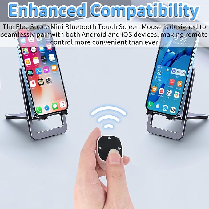 Mini Bluetooth Touch Screen Mouse Finger Ring - Multi-Functional Remote Control for Video Streaming Photography and E-Book Navigation with Enhanced Compatibility for Android &amp iOS (White)