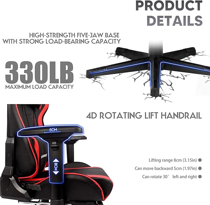 XOOFMASS Gaming Chair Massage Office Chair Gamer Chair PU Leather Racing Chair with Speakers &amp RGB LED Lights Ergonomic Computer Chair with Footrest &amp Lumbar Support for Adults TeenRed