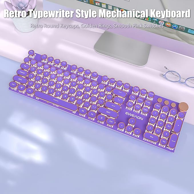 Typewriter Style Mechanical Gaming Keyboard with Tri-Mode Wireless Gaming Mouse with Two Scroll Wheels