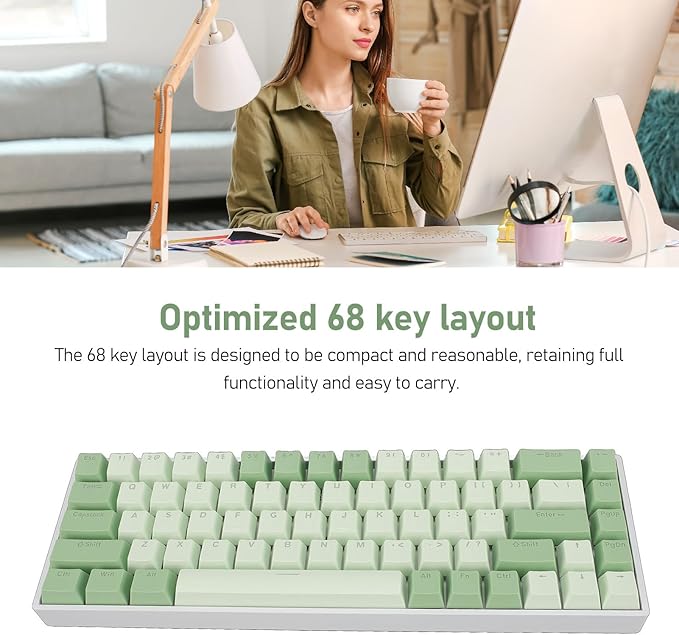 Bewinner RGB Mechanical Gaming Keyboard - 68 Keys 60% Mechanical Keyboard Matcha Theme Red Switch RGB Backlit USB Wired Keyboard for 2000 ME 7 8 10 for HarmonyOS