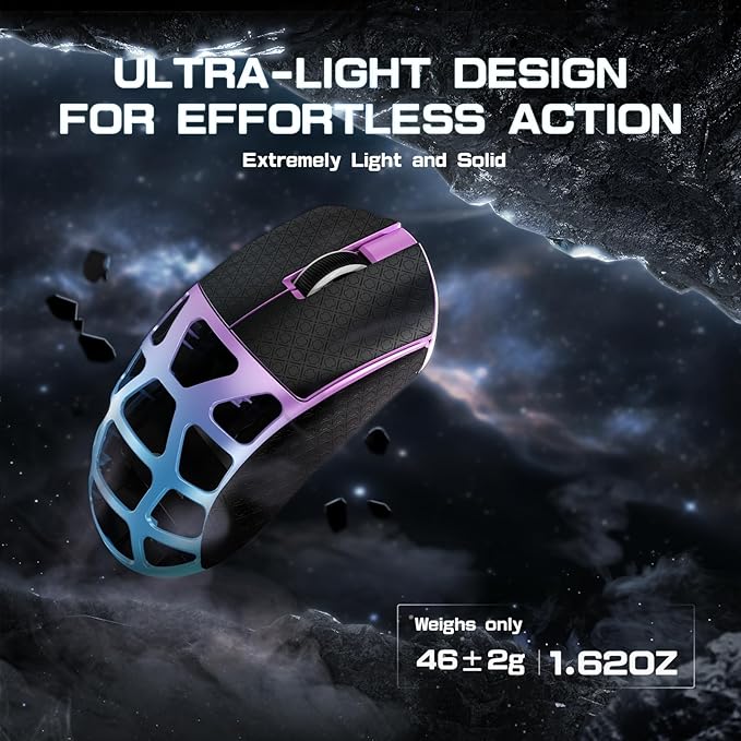 FELICON x Attack Shark R3 Magnesium Alloy Wireless Gaming Mouse 46g Ultra-Lightweight Skeletal Shell PAW3395 26K DPI 8K Polling Tri-Mode 2.4G/BT/Wired for PC Mac Laptop - Purple &amp Griptape