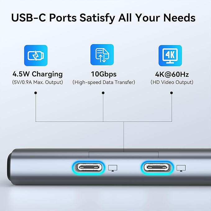 LIONWEI USB C Splitter Dual Monitors for MacBook Pro 2USB-C Video Output 4K@60Hz 10Gbps Data Transfer 100W PD Charging Dual Monitor Adapter Dongle for USB C Monitor Windows MacBook Pro/Air