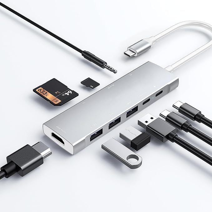 USB C HUB for iPad Pro 9-in-1 Adapter iPad Pro M4 M2 M1 13 12.9 11 inch iPad Air 5 4 Docking Station with 4K HDMI USB-C PD SD/TF Card Reader USB 3.0 3.5mm Headphone Jack Type C Data iPad mini 6