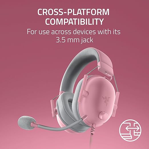 Razer BlackShark V2 X PlayStation Gaming Headset: 50mm Drivers - Cardioid Mic - Lightweight - Comfortable Noise Isolating Earcups - for PS5 Xbox Series X PC Switch via 3.5 mm Jack - Quartz Pink