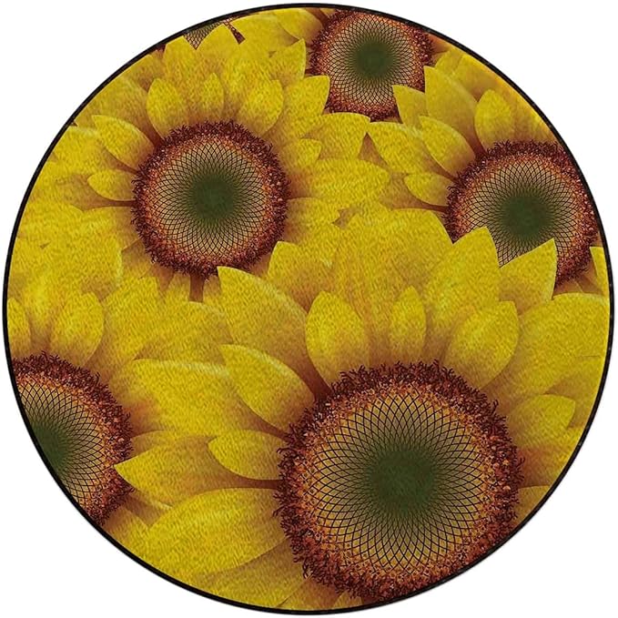 Orange YellowRound mat Washable Desk Chair Mats Summer Happiness Colorful Nature Print Carpeted Floor Anti-Slip Floor Protector Gaming Computer Chair Mat for Office Gaming Diameter 47.2 in