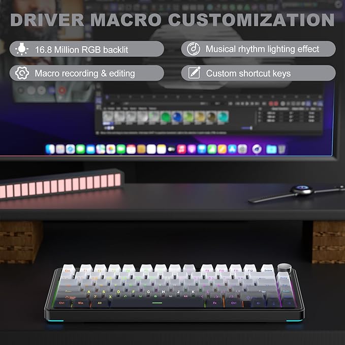 CC MALL M75 Mechanical Keyboard75% Gasket Hot SwappableRGB BacklitSide Printed PBT Keycaps2.4Ghz/Bluetooth/USB-C Gaming Keyboards (White and Black)