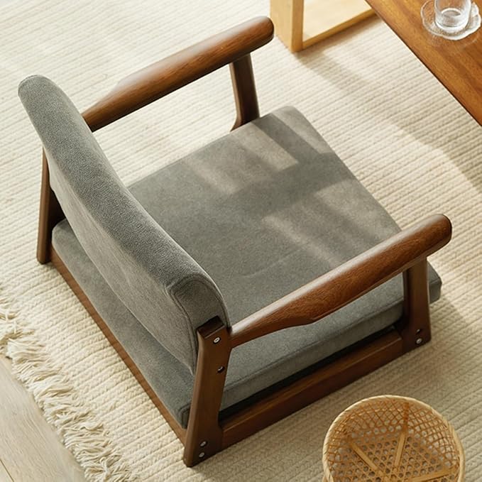 ELEFOCUS Floor Chair with Back Support Timber Floor Gaming Chair Comfy Padded Meditation Floor Seat Reading Tatami Chair(/Gray a)