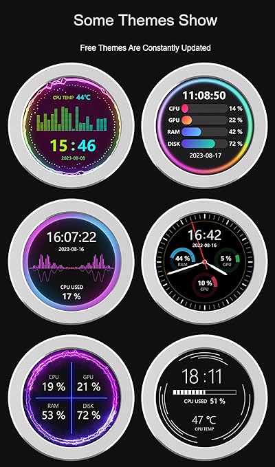 2.1inch USB Monitor 480×480 Pixel-Water Cooler Screen/PC Case Secondary Screen/Desktop RGB Ambient Screen with Music Spectrum Analysis Function Various Data Monitoring CNC Metal Case Silver