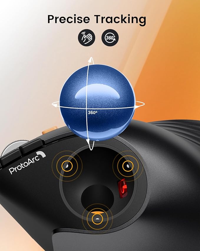 ProtoArc Vertical Wireless Trackball Mouse EM05 NL Bluetooth Ergonomic Rollerball Mouse Rechargeable Computer Laptop Thumb Mice 3 Device Connection Compatible with iPad Mac Windows PC-Blue